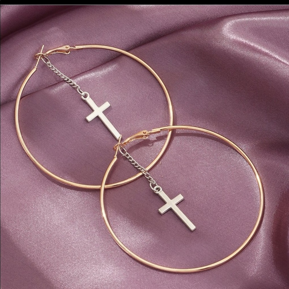 Fashion gold hoop cross earrings